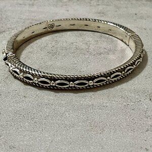 Brighton Oval Silver Tone Pierced Work Hinged Bangle Average Wrist